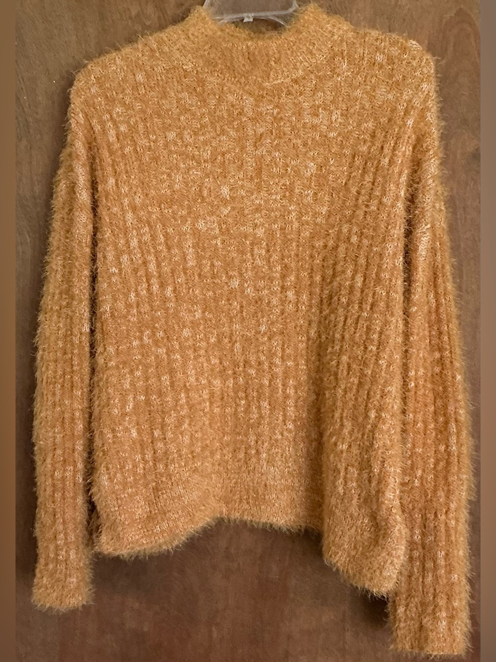 Candie's Mustard Yellow/Gold Fringed Sweater XL Fuzzy Eyelash Mock Turtleneck
